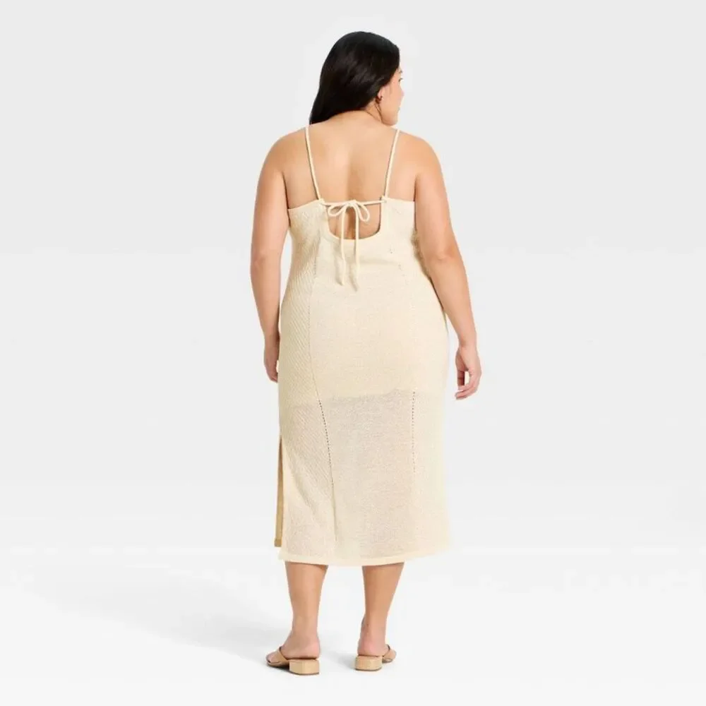 Women's Midi Tape Yarn Sweater Dress - A New Day Cream 2X